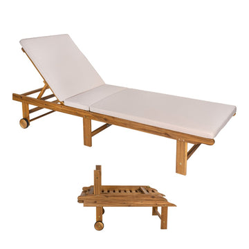 Mallorca 77.17"x23.62" Modern Classic Foldable Adjustable Wood Chaise Outdoor Lounge Chair with Cushion & Wheels